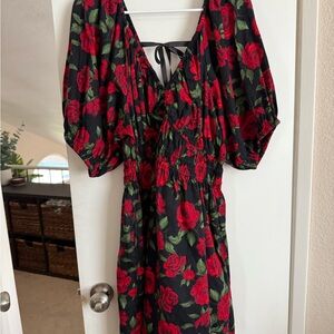 Old Navy Red Sundress with Puff Sleeves and V-Neck for Wedding Guest